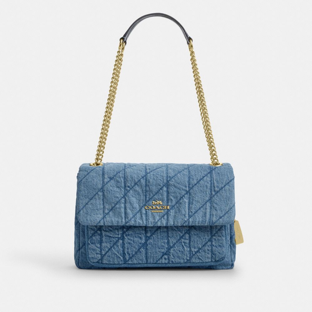Coach Elodie Crossbody Bag In Regenerative Cotton With Quilting Gold Indigo