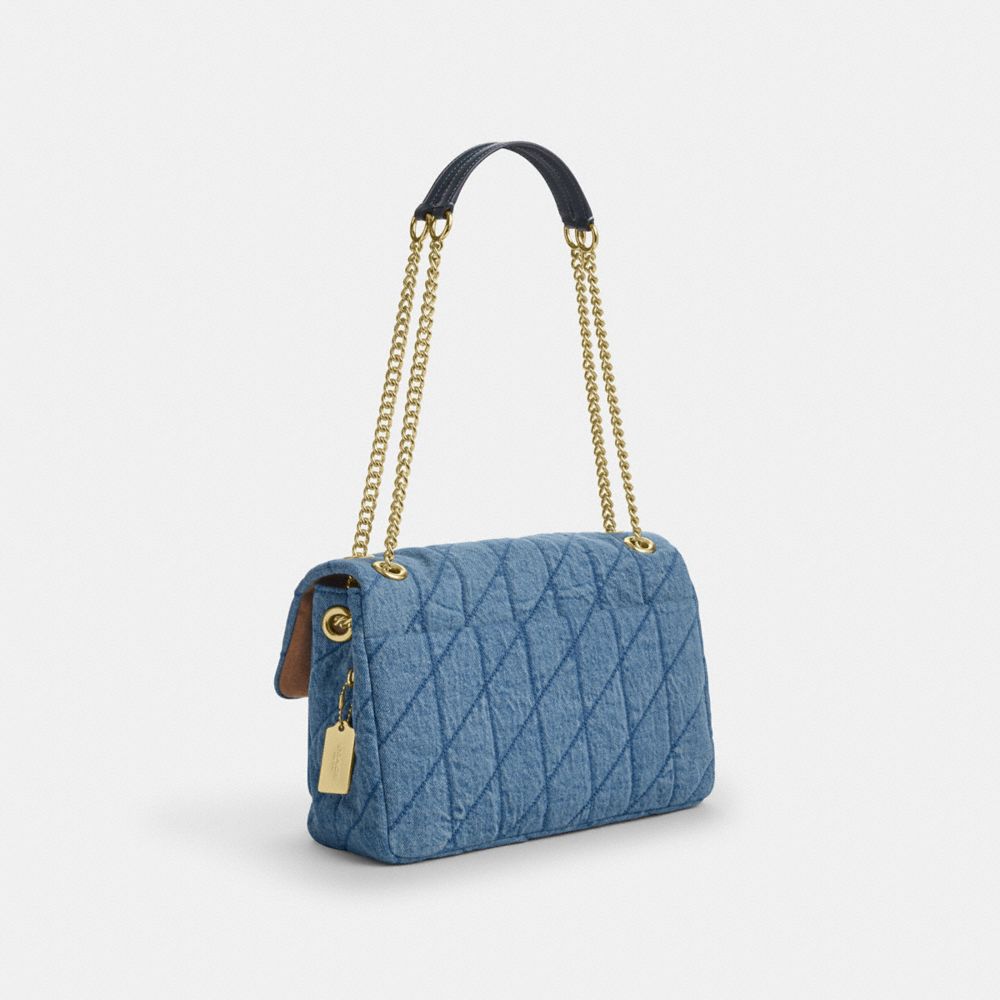 Coach Elodie Crossbody Bag In Regenerative Cotton With Quilting Gold Indigo