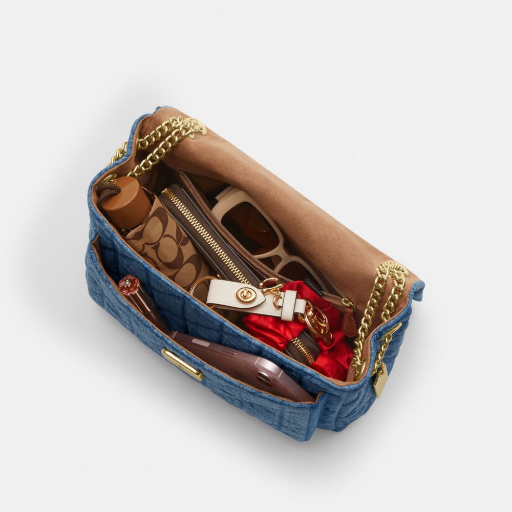 Coach Elodie Crossbody Bag In Regenerative Cotton With Quilting Gold Indigo