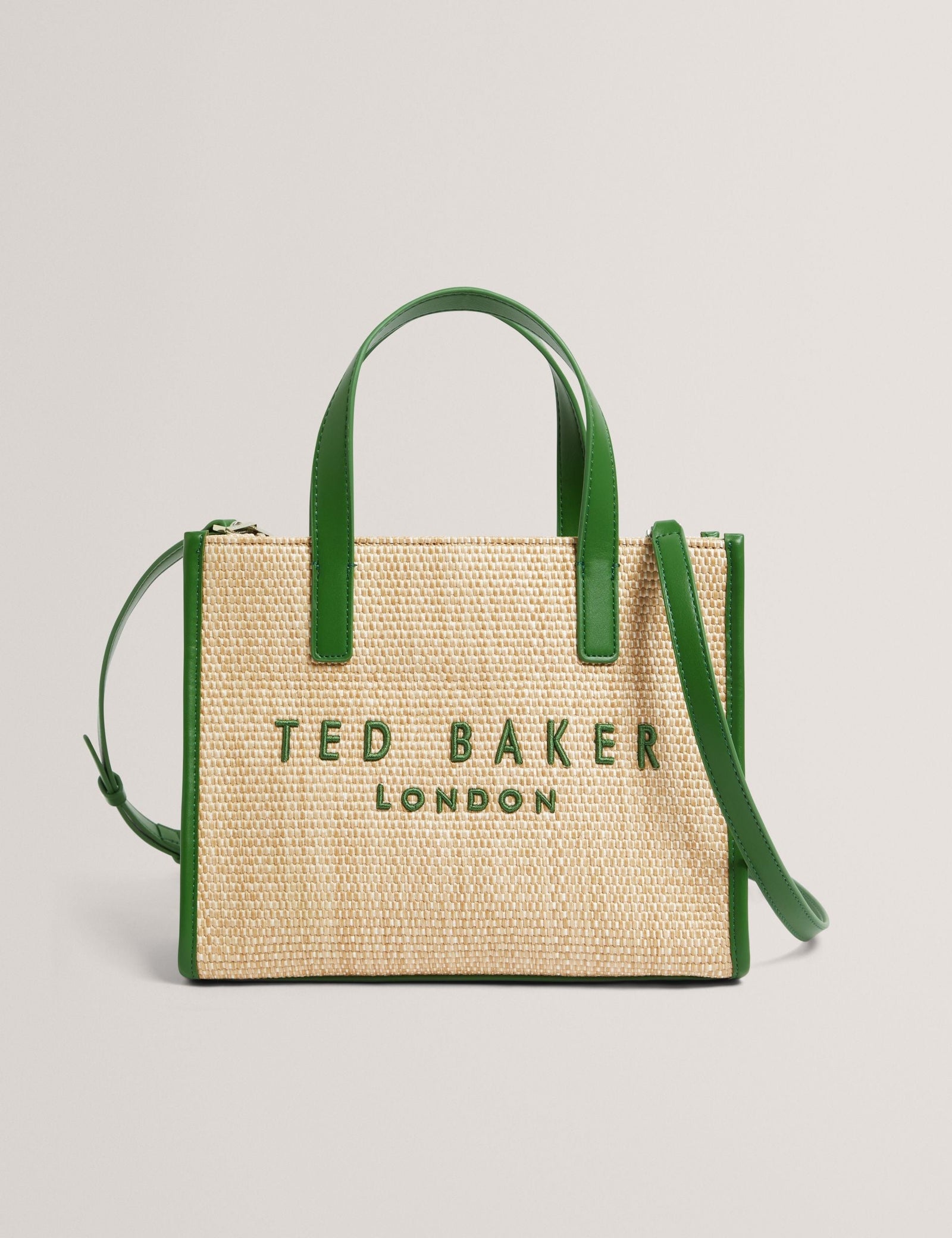 Ted Baker Paolina Raffia Pu Trim Small Icon Tote Bag Dark Green Women's