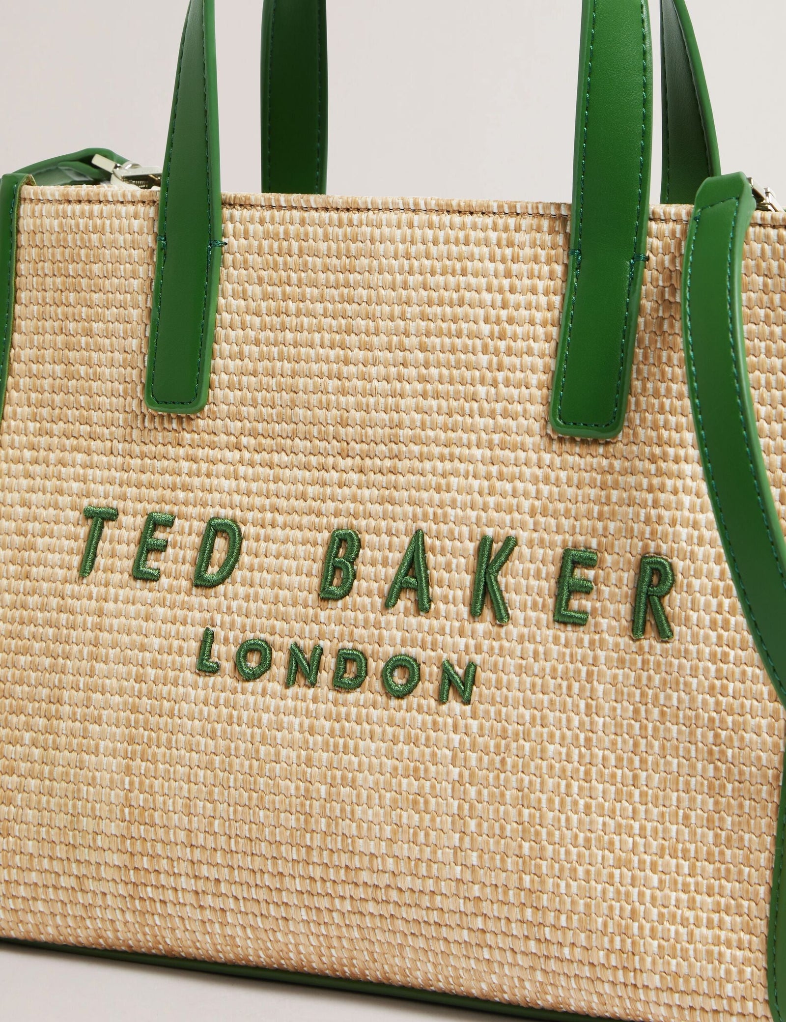 Ted Baker Paolina Raffia Pu Trim Small Icon Tote Bag Dark Green Women's