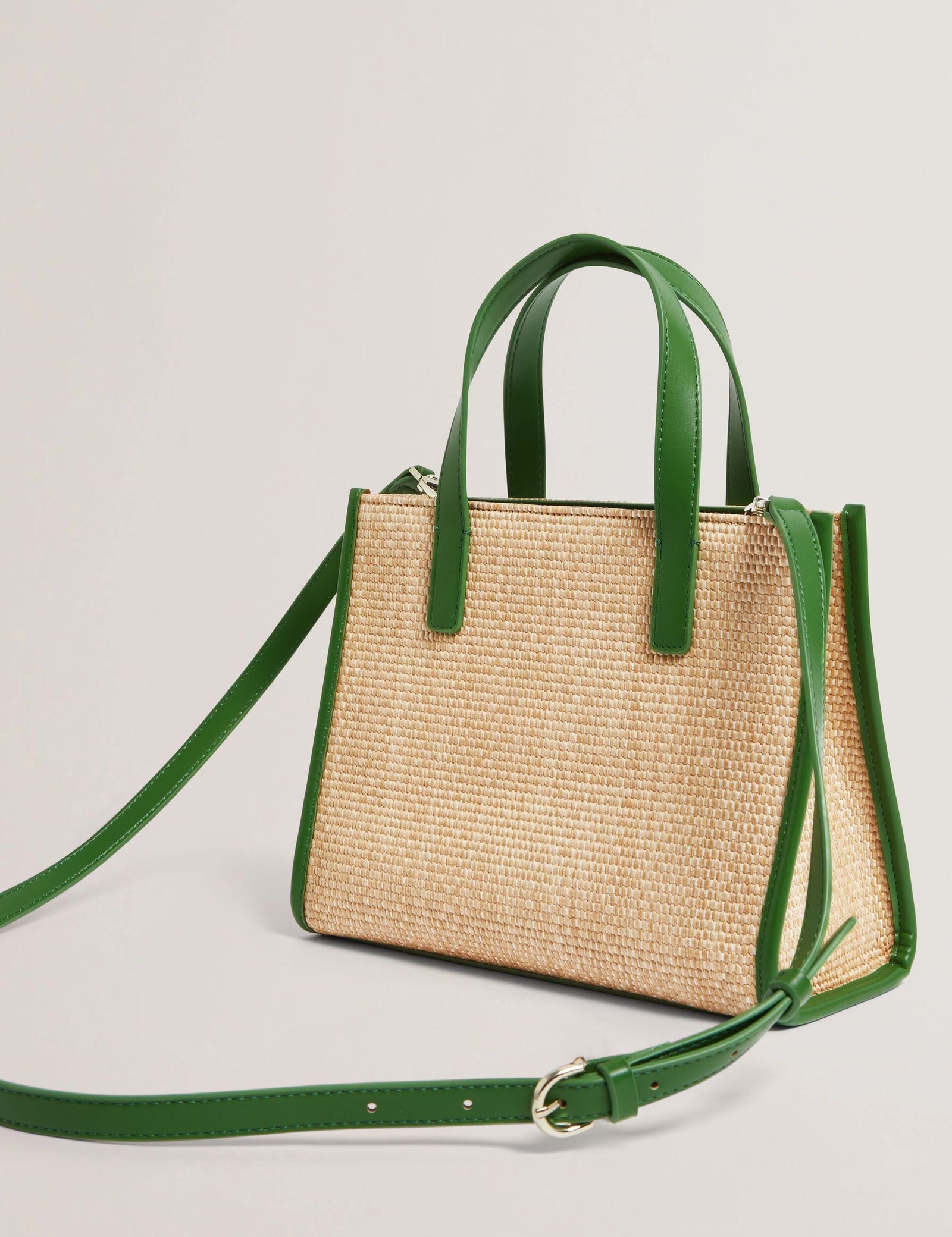 Ted Baker Paolina Raffia Pu Trim Small Icon Tote Bag Dark Green Women's