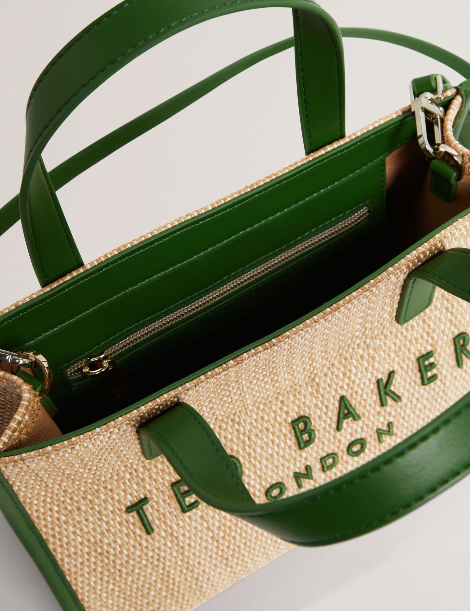 Ted Baker Paolina Raffia Pu Trim Small Icon Tote Bag Dark Green Women's
