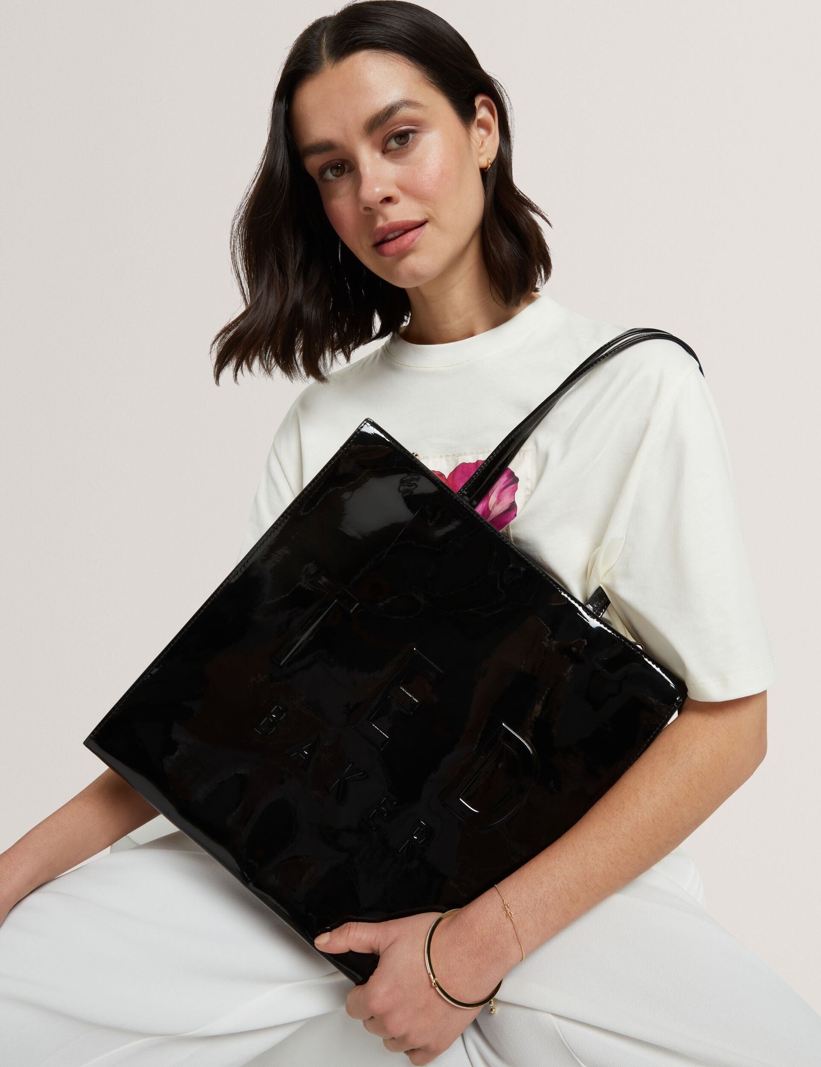 Ted Baker Iconny Patent Webbing Strap Large Icon Tote Bag Black Women's