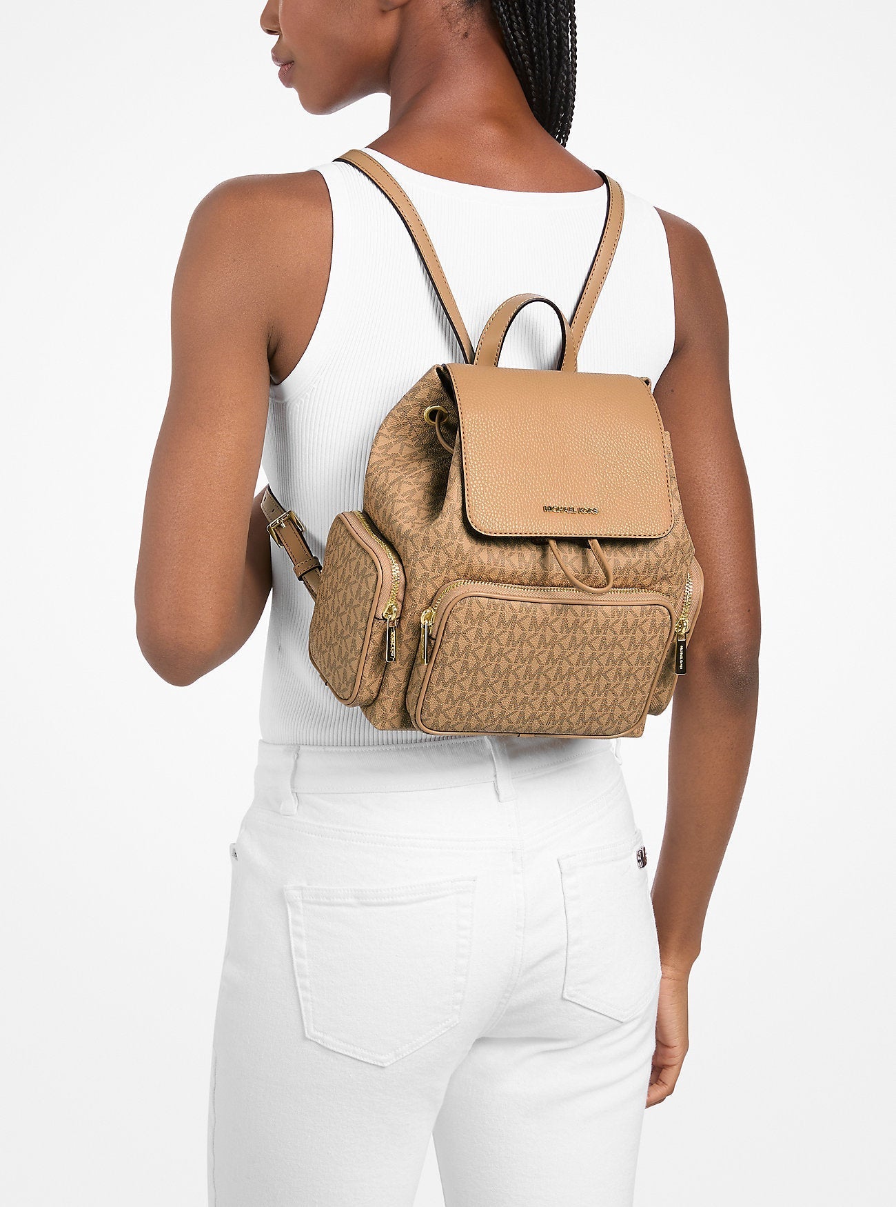 Michael Kors Merritt Small Signature Logo Cargo Backpack Camel