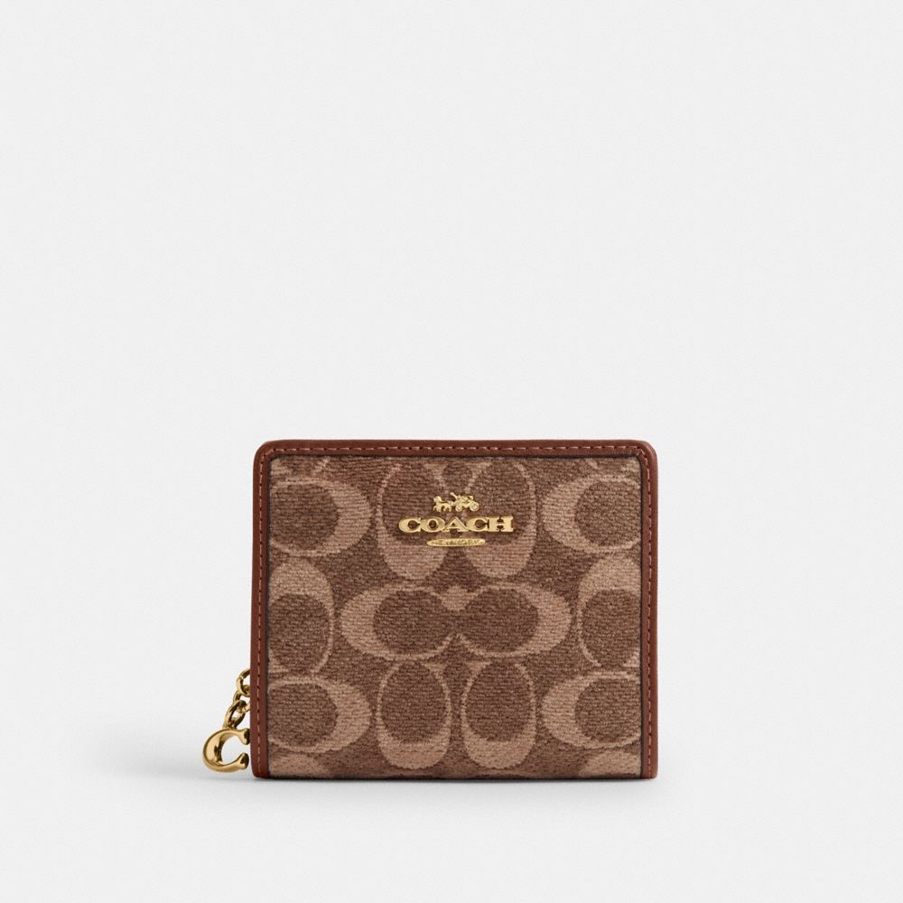 Coach Snap Wallet In Signature Chenille Im Light Khaki Vintage Brown