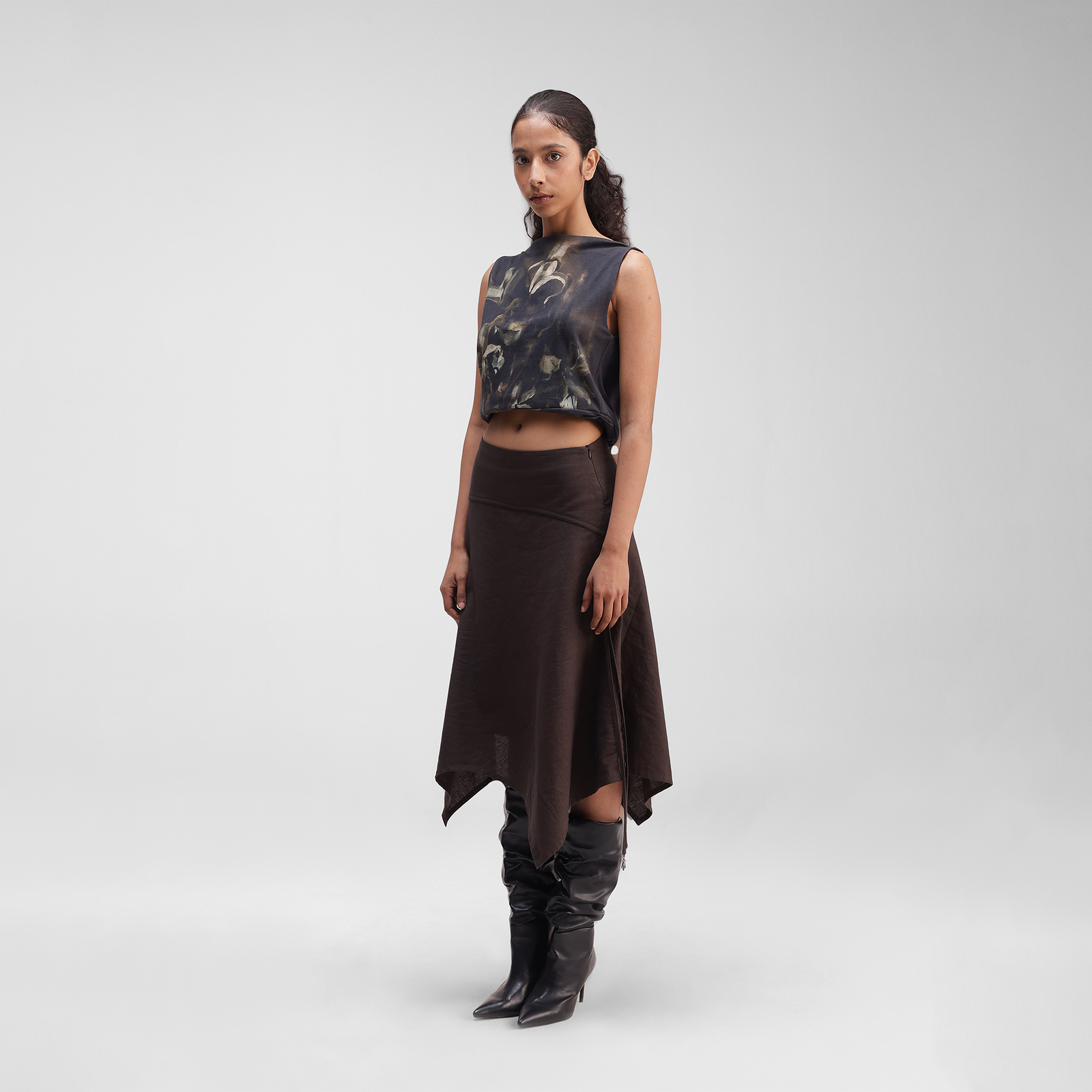 ALMOST GODS PANEL SKIRT { BROWN