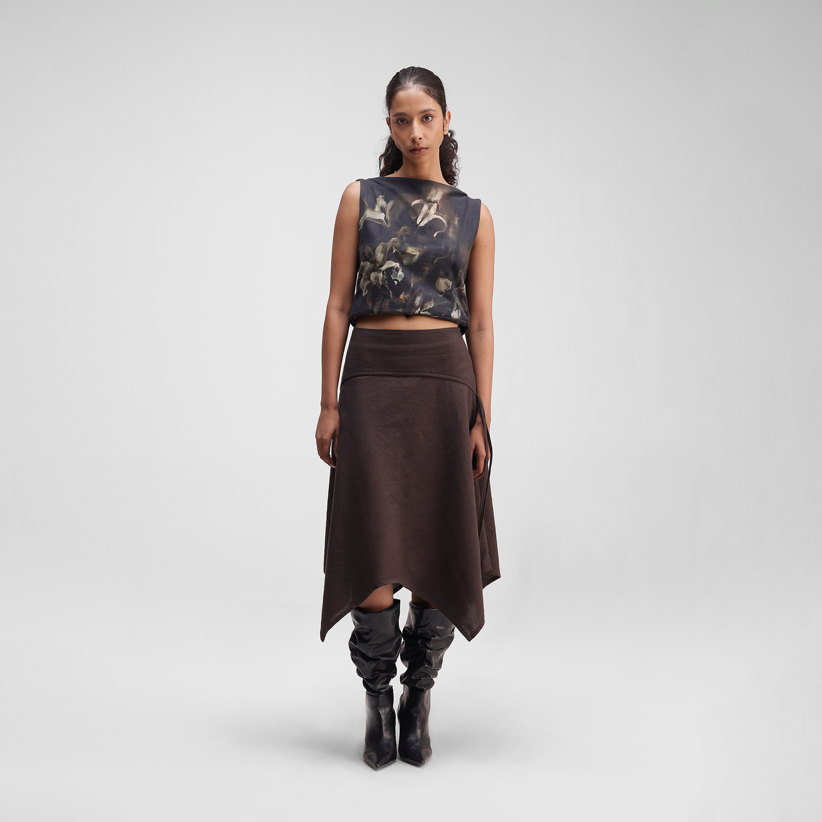 ALMOST GODS PANEL SKIRT { BROWN