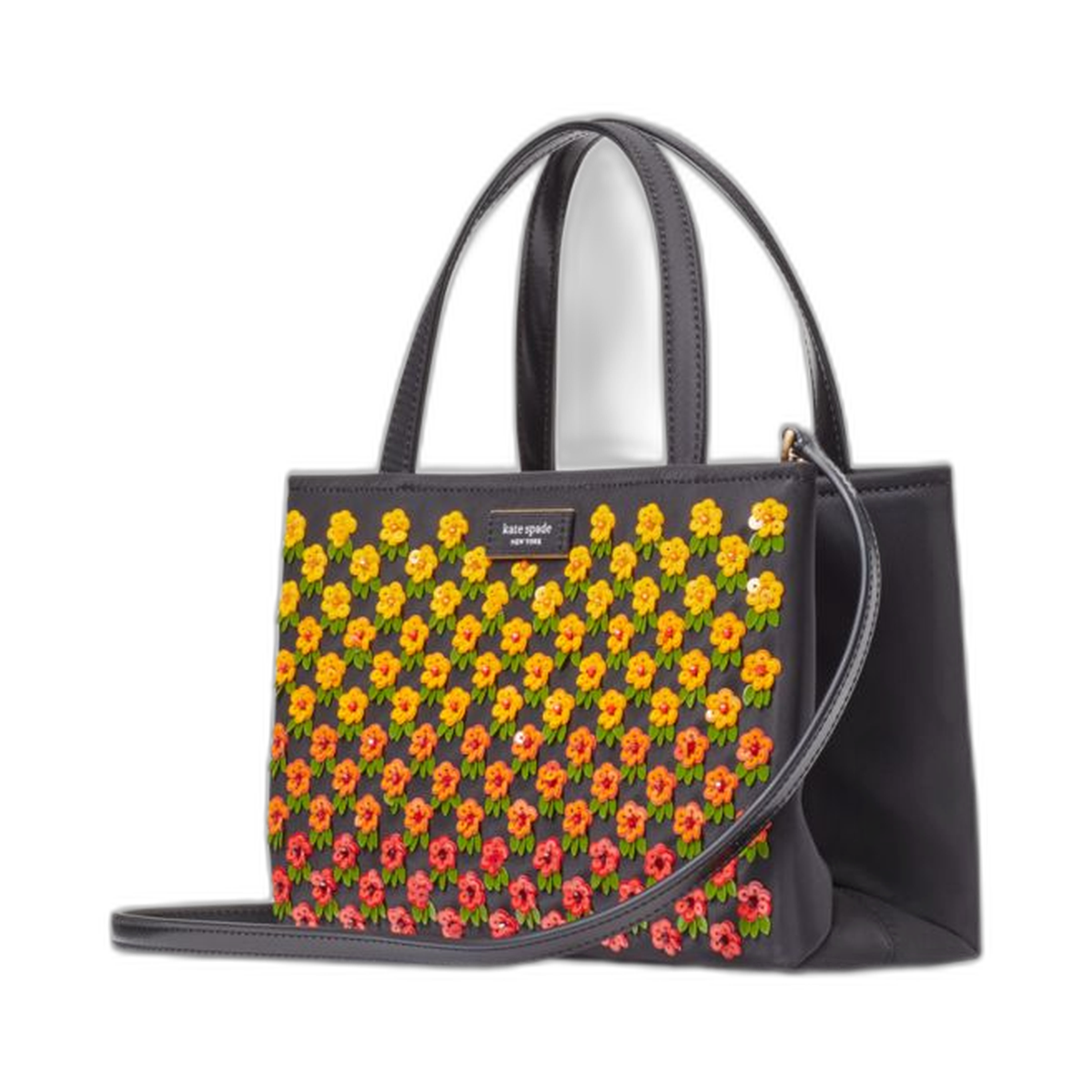 KateSpade Sam Icon Floral Embellished Nylon Small Tote Black Multi