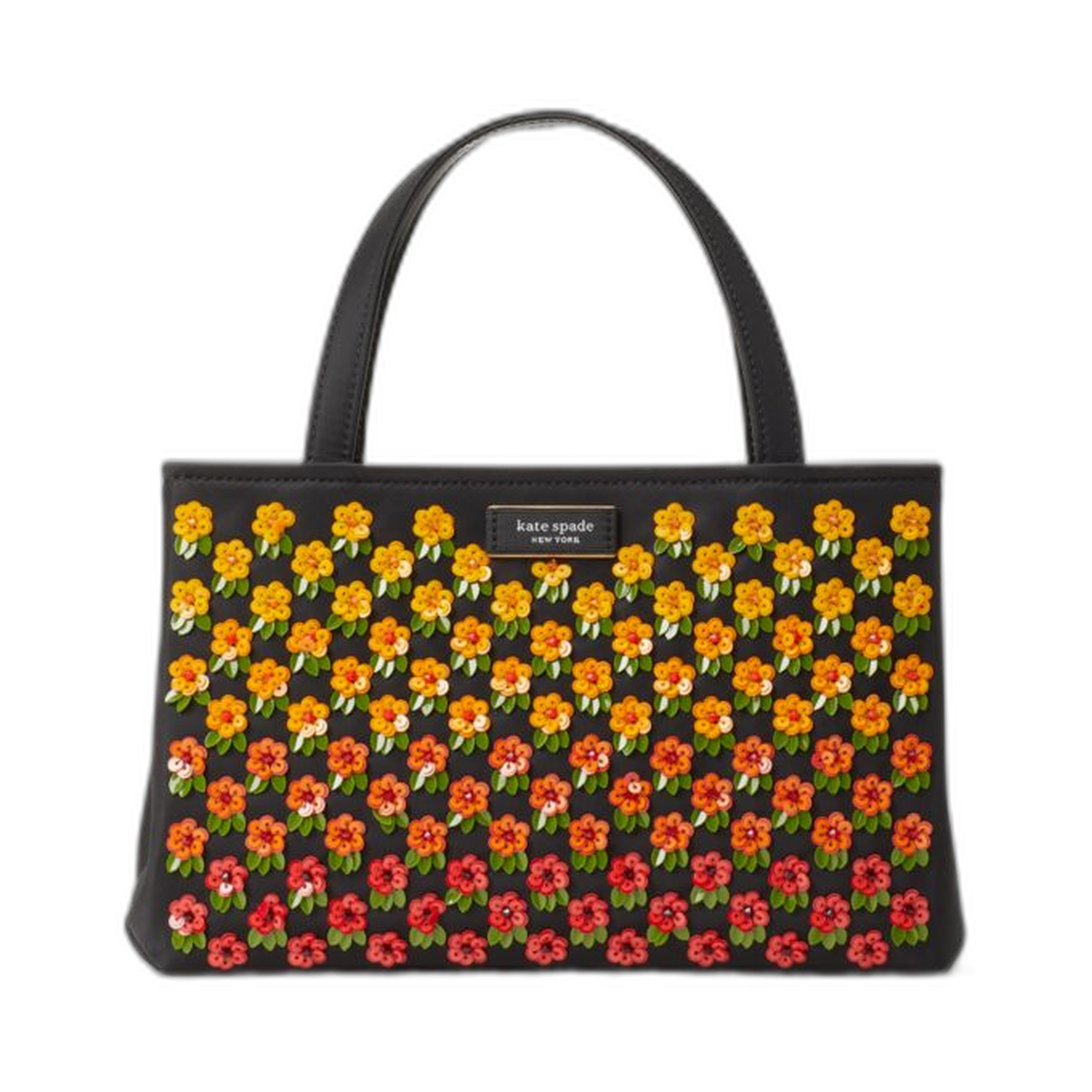 KateSpade Sam Icon Floral Embellished Nylon Small Tote Black Multi