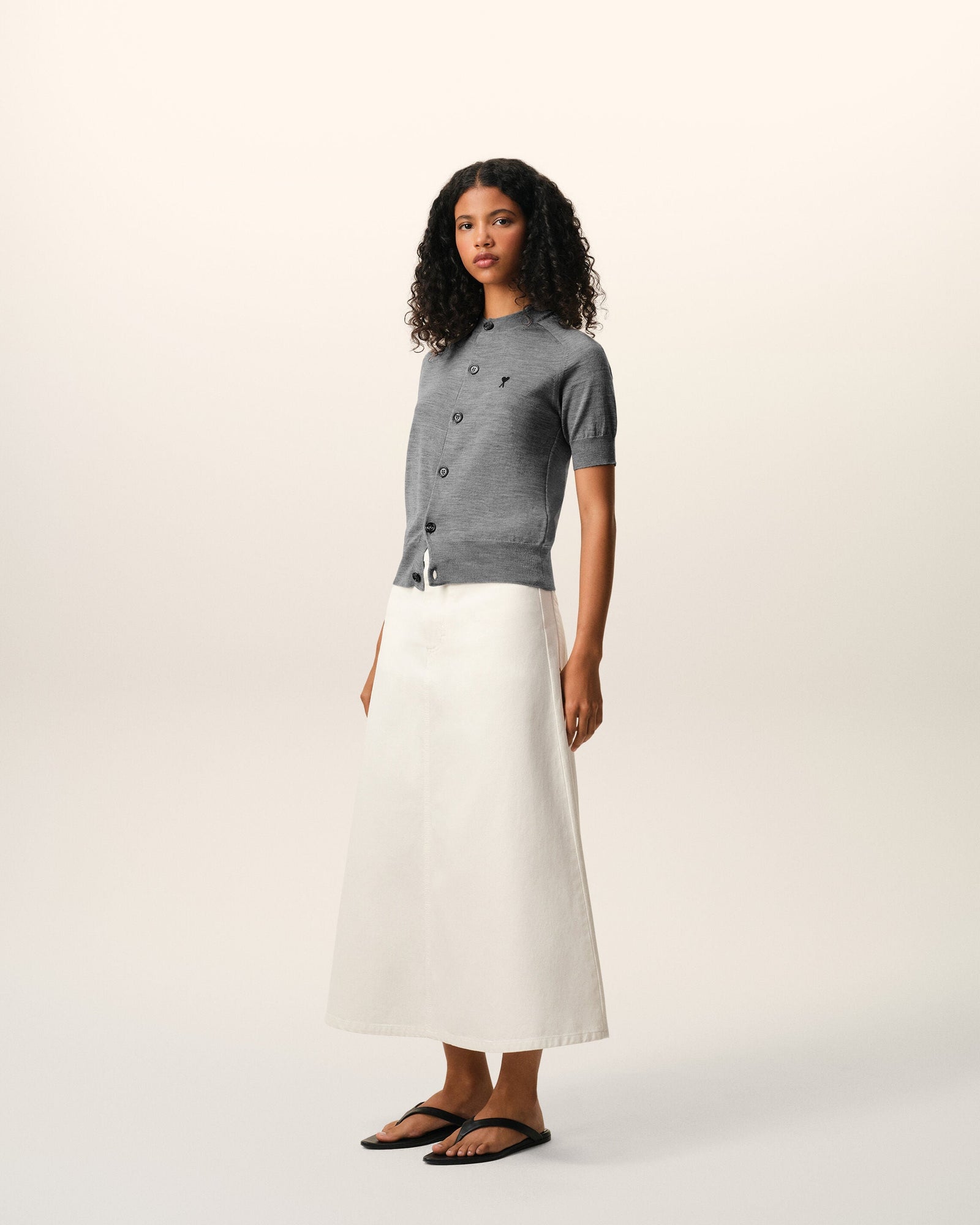 Grey Wool Short Sleeves Ami De Coeur Cardigan Women's