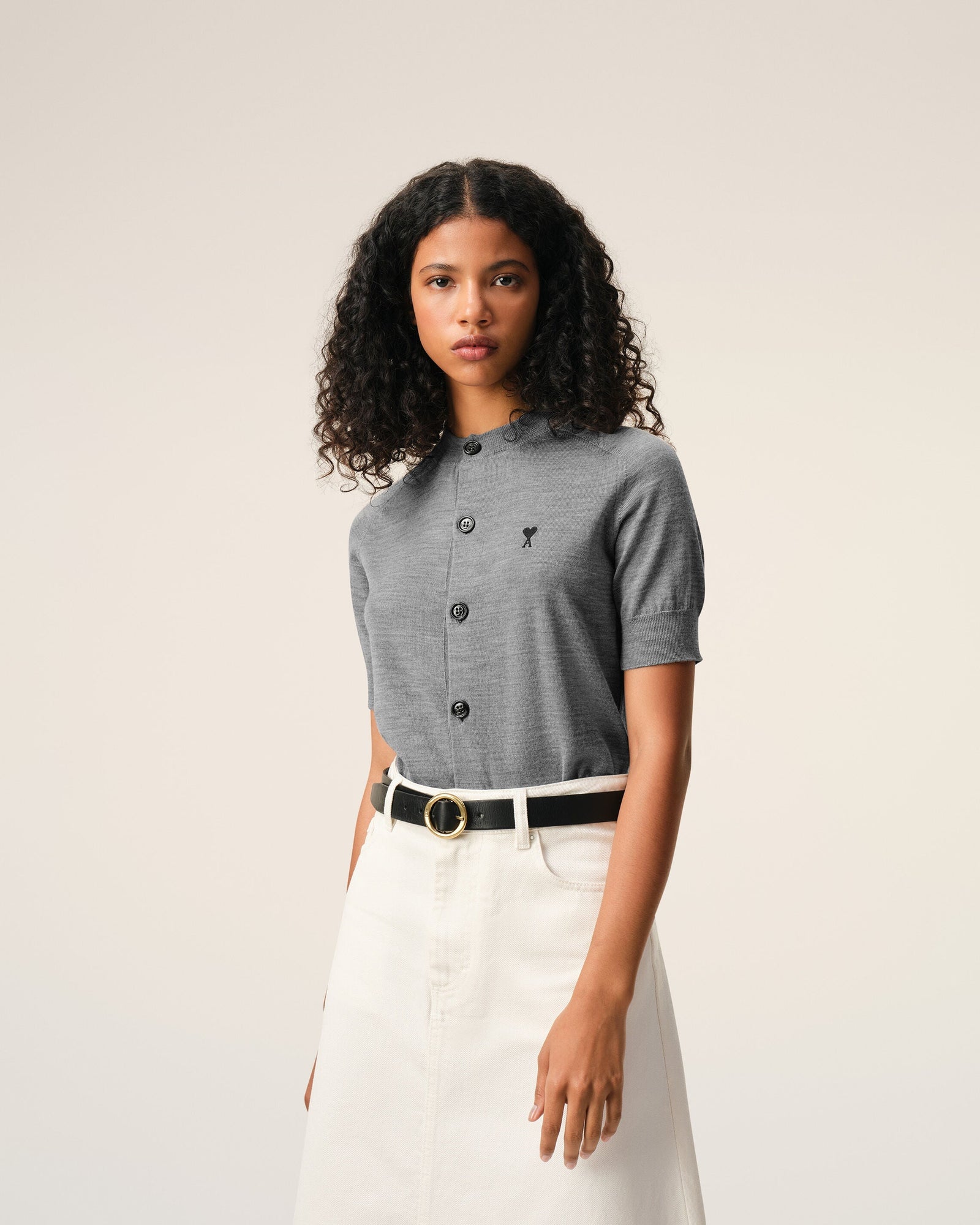 Grey Wool Short Sleeves Ami De Coeur Cardigan Women's
