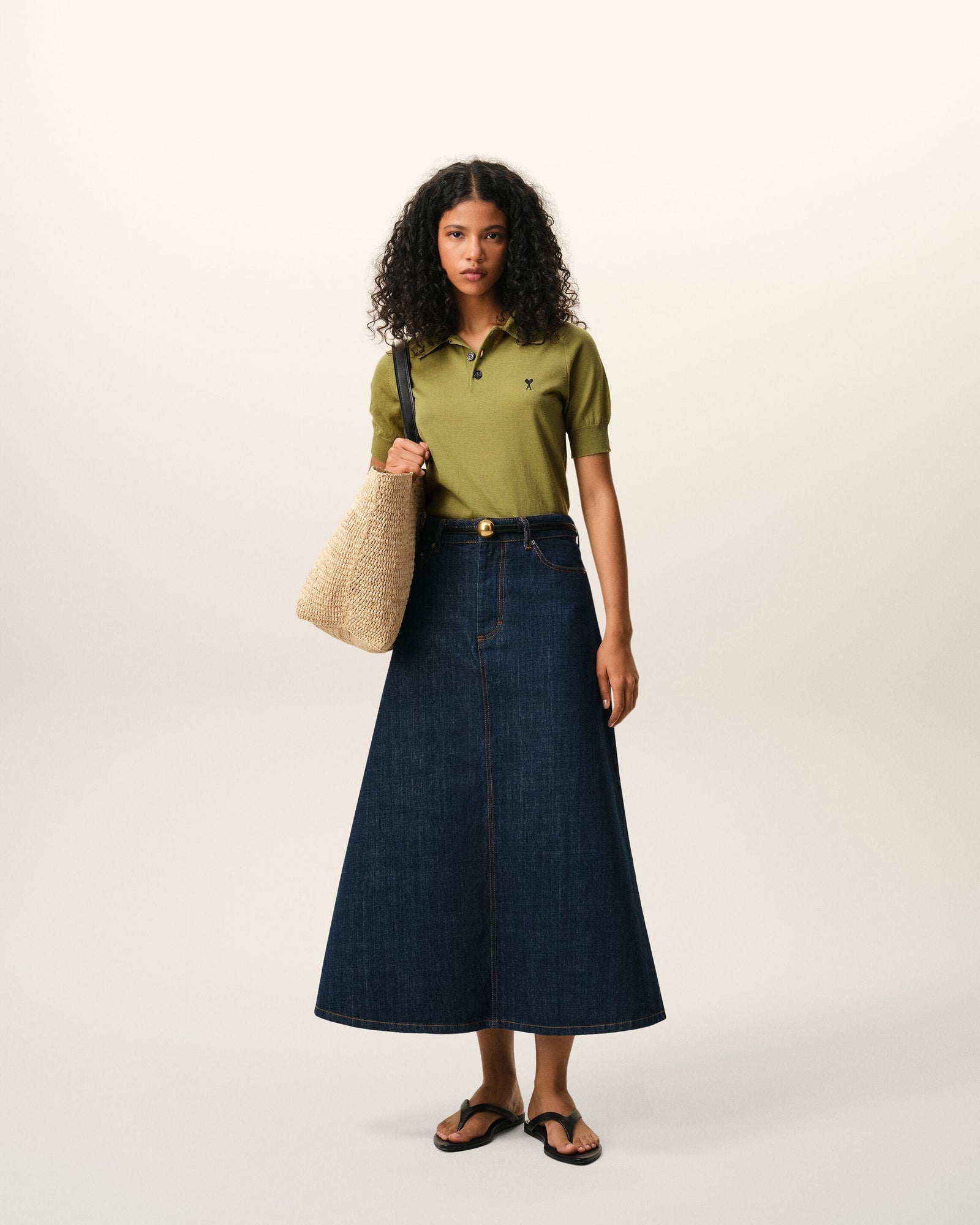 Green Wool Short Sleeves Ami De Coeur Polo Women's