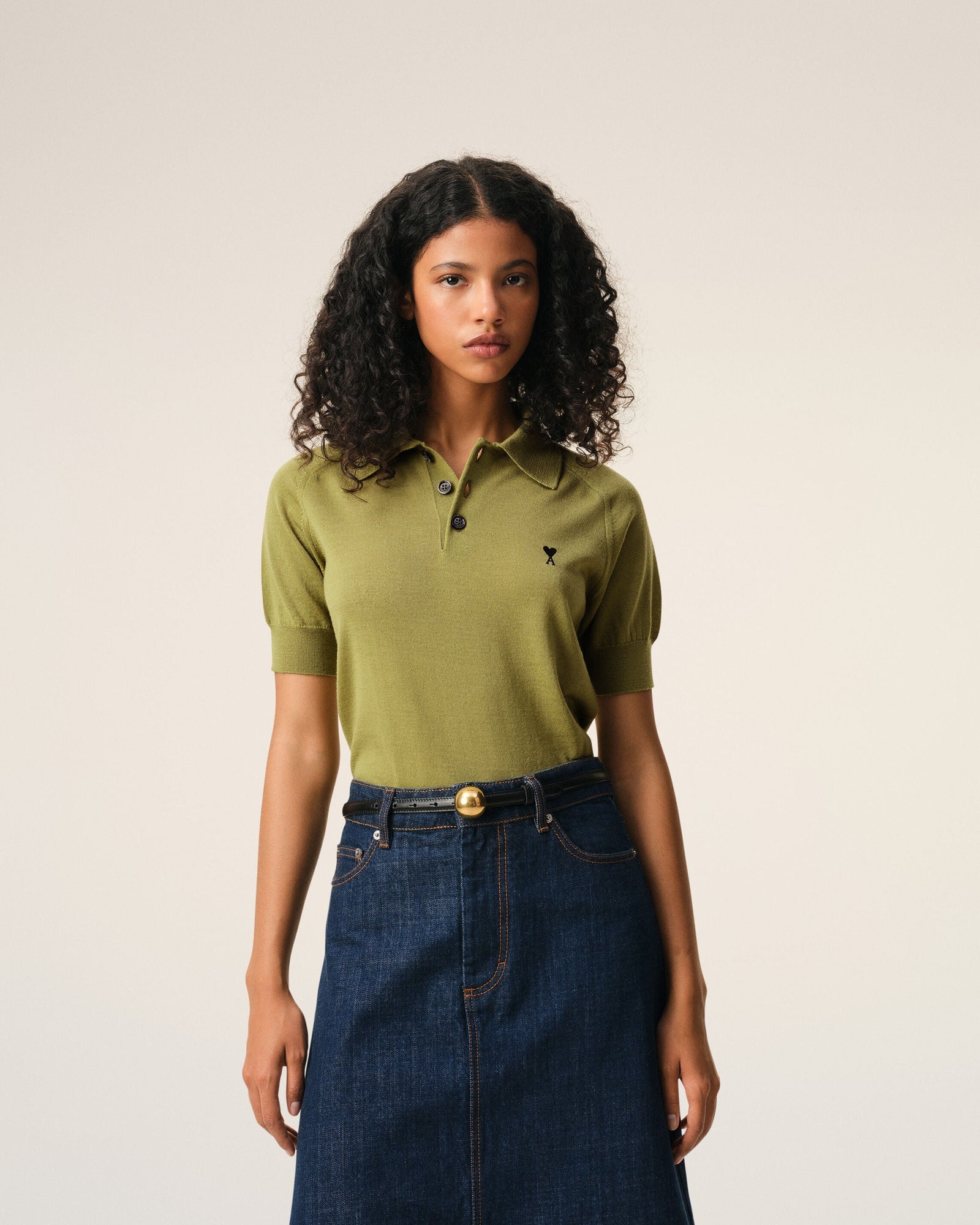 Green Wool Short Sleeves Ami De Coeur Polo Women's