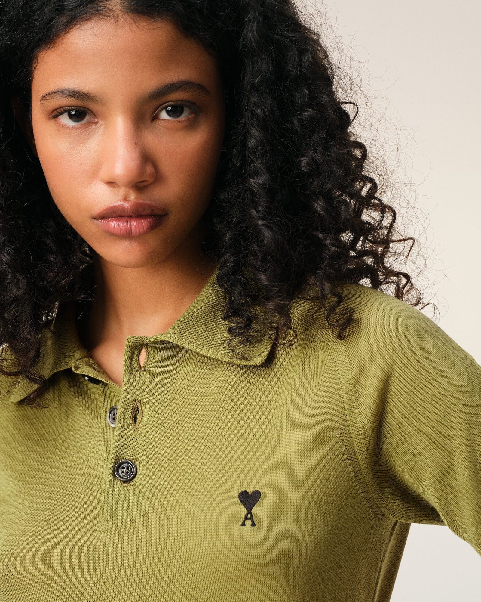 Green Wool Short Sleeves Ami De Coeur Polo Women's