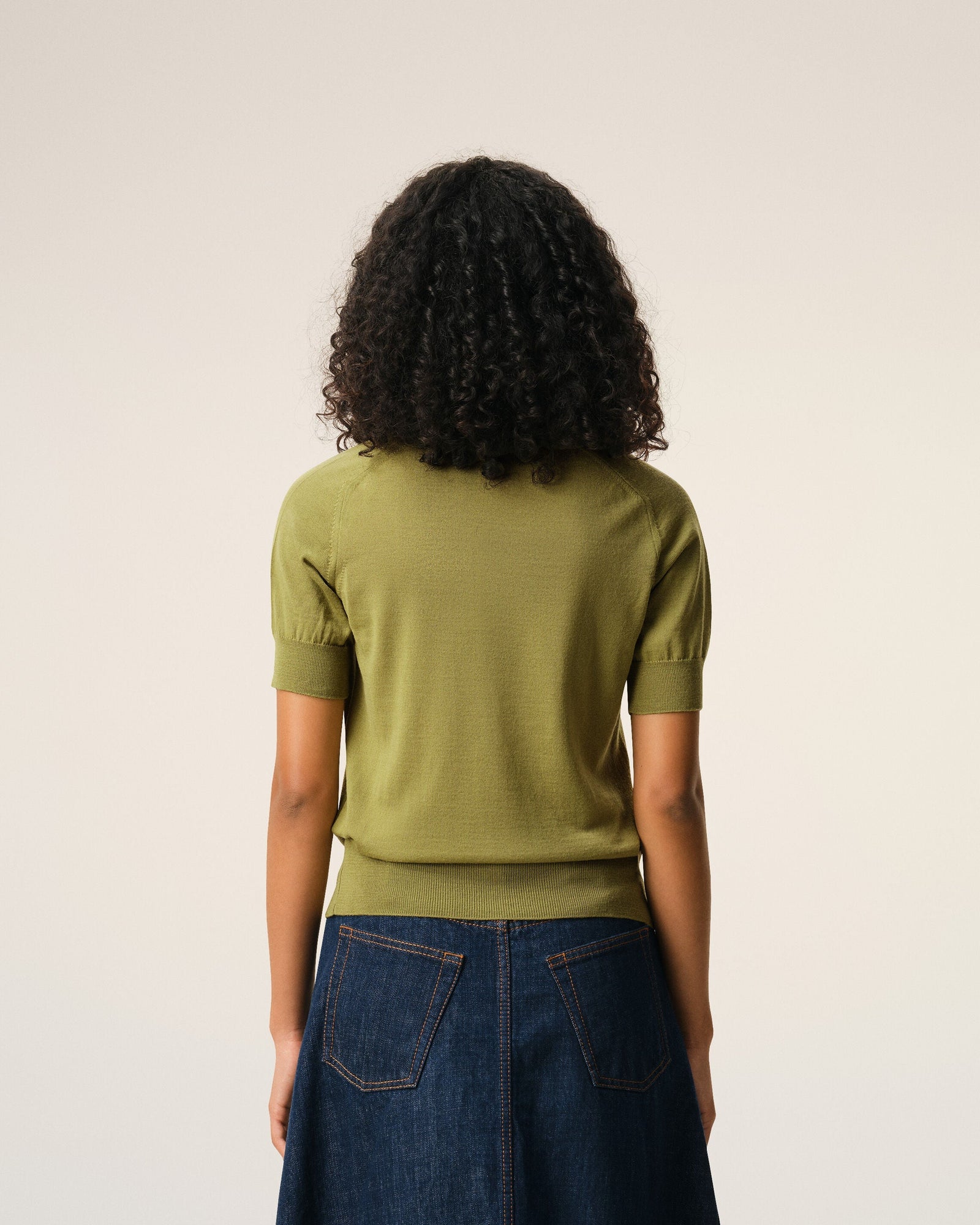 Green Wool Short Sleeves Ami De Coeur Polo Women's