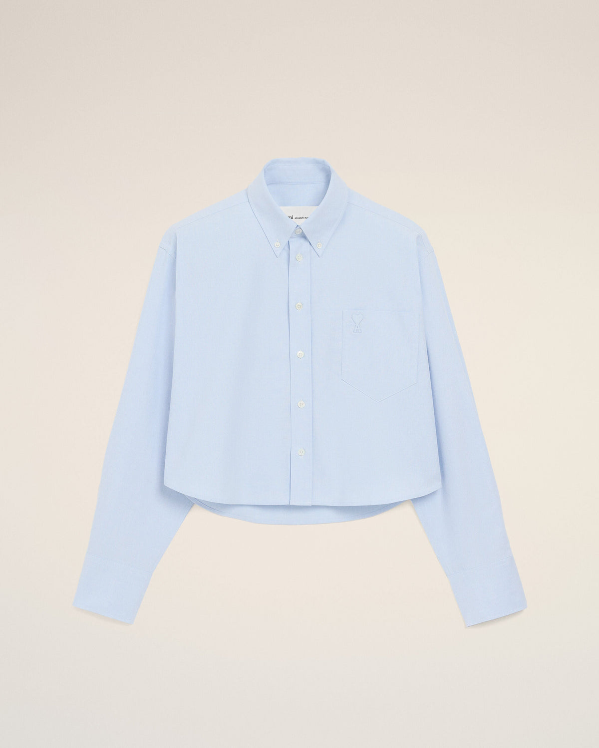 Blue Cotton Cropped Embossed Ami De Coeur Shirt Women's