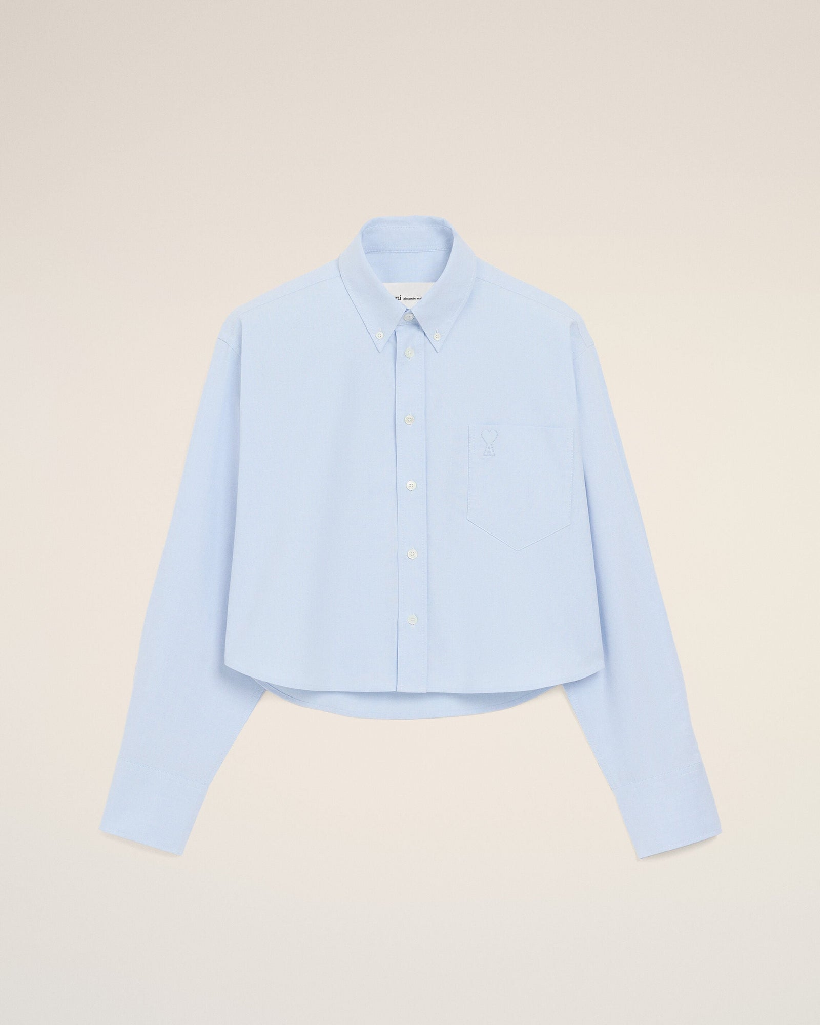 Blue Cotton Cropped Embossed Ami De Coeur Shirt Women's