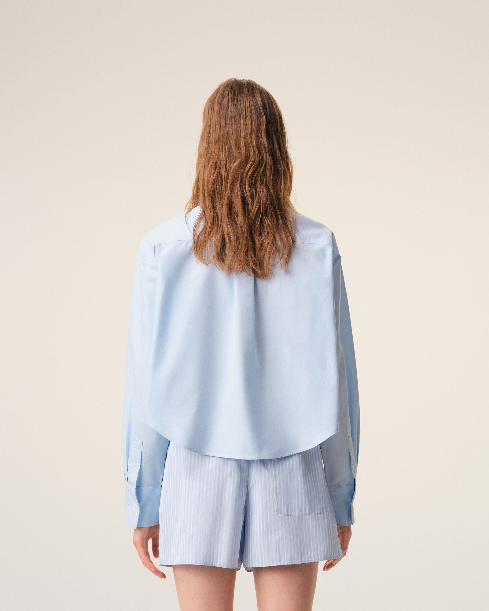 Blue Cotton Cropped Embossed Ami De Coeur Shirt Women's
