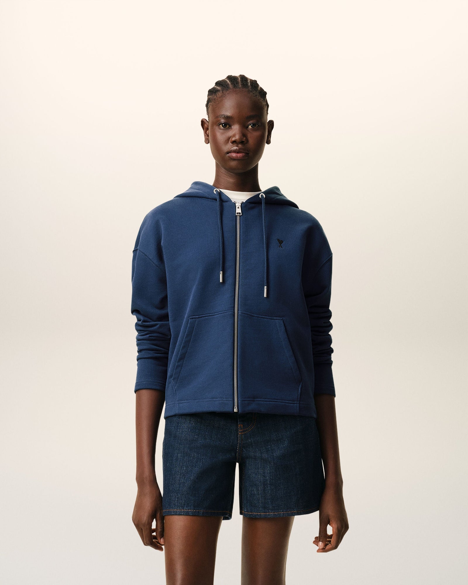 Blue Cotton Ami De Coeur Zipped Hoodie Women's