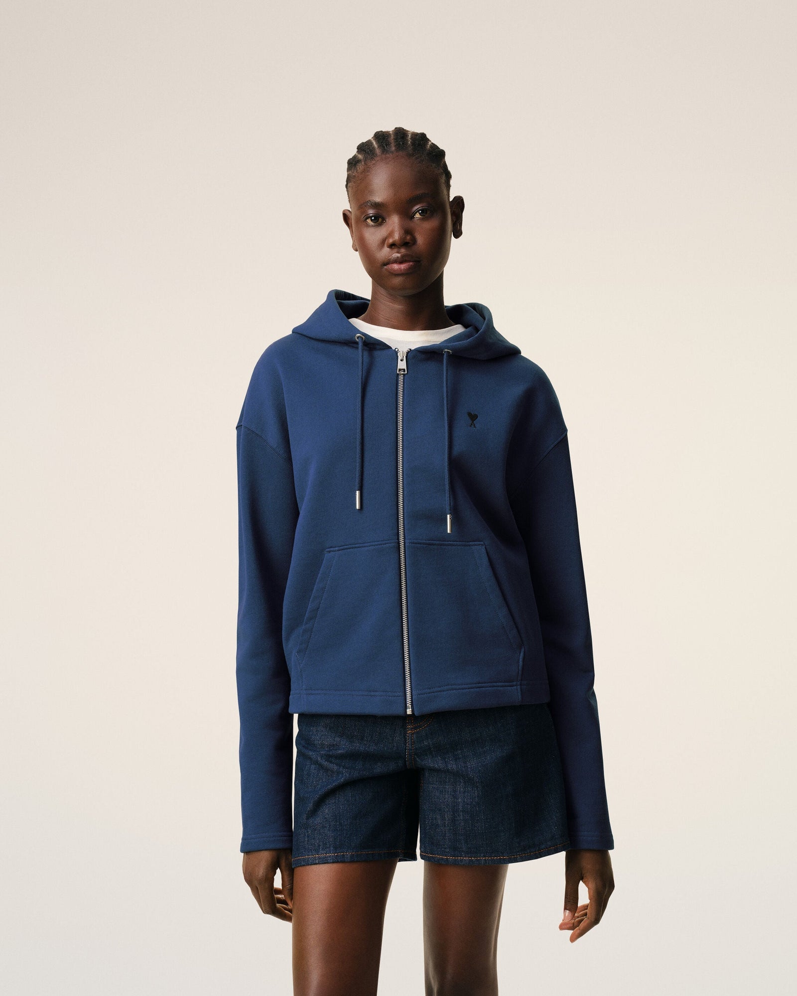 Blue Cotton Ami De Coeur Zipped Hoodie Women's