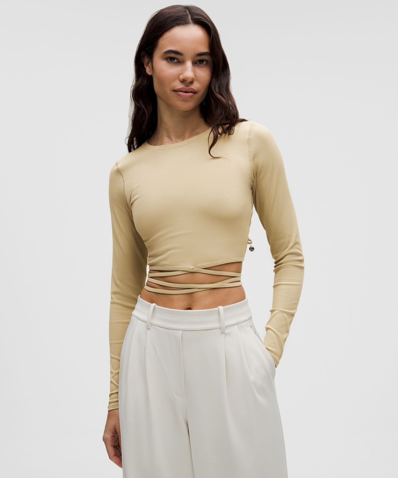 Lululemon Women's Logo Charm Ribbed Waist-Tie Long-Sleeve Shirt