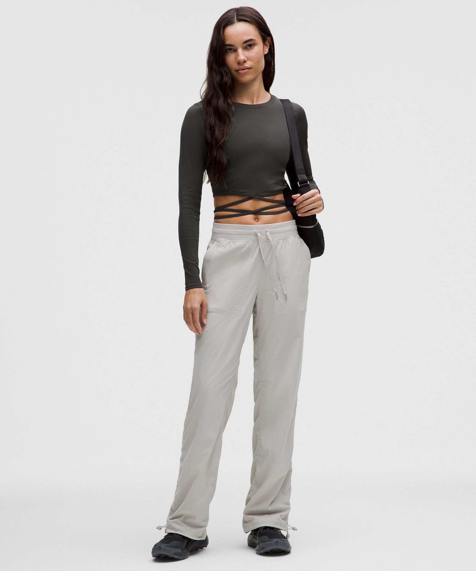 Lululemon Women's Logo Charm Ribbed Waist-Tie Long-Sleeve Shirt
