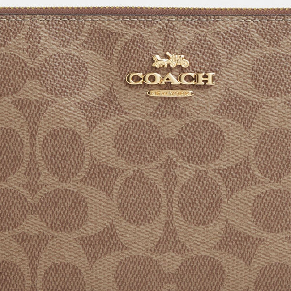Coach Large Corner Zip Wristlet In Signature Canvas Signature Canvas-Gold-Tan-Brown