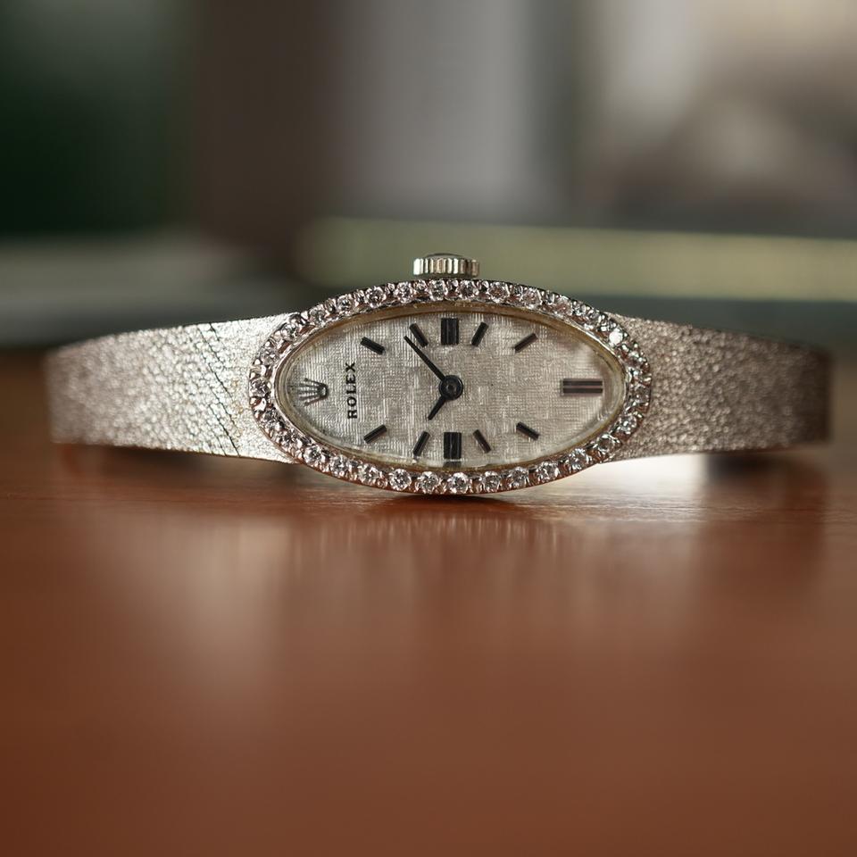 Rolex Unique Rolex Ladies Cocktail Watch Solid 14k White Gold Factory Diamond Oval Dial Mint Condition like new