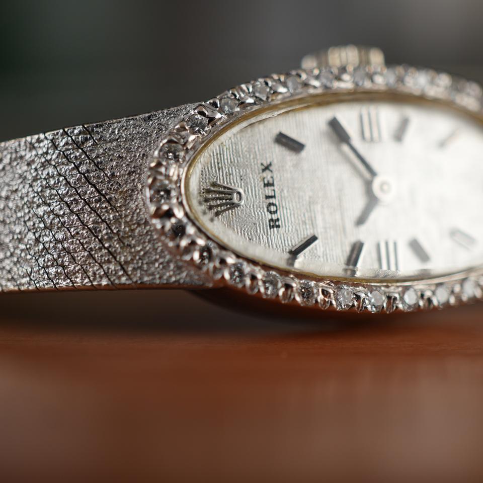 Rolex Unique Rolex Ladies Cocktail Watch Solid 14k White Gold Factory Diamond Oval Dial Mint Condition like new