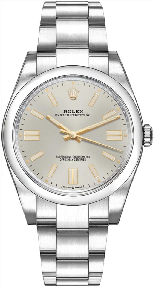 Rolex Oyster Perpetual Silver Dial Gold Accent 36mm Stainless Steel Women's Watch 126000-0001 Full Complete Set