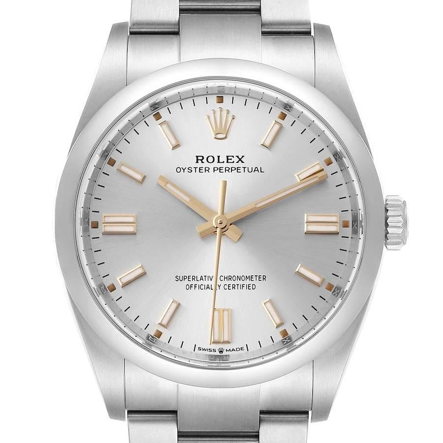 Rolex Oyster Perpetual Silver Dial Gold Accent 36mm Stainless Steel Women's Watch 126000-0001 Full Complete Set