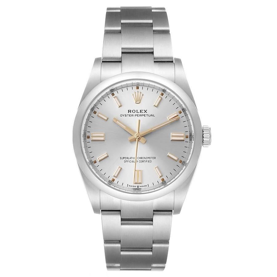 Rolex Oyster Perpetual Silver Dial Gold Accent 36mm Stainless Steel Women's Watch 126000-0001 Full Complete Set