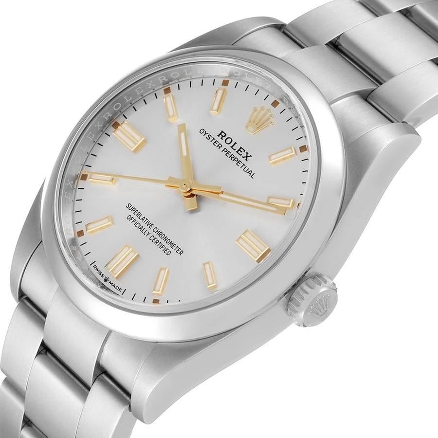 Rolex Oyster Perpetual Silver Dial Gold Accent 36mm Stainless Steel Women's Watch 126000-0001 Full Complete Set