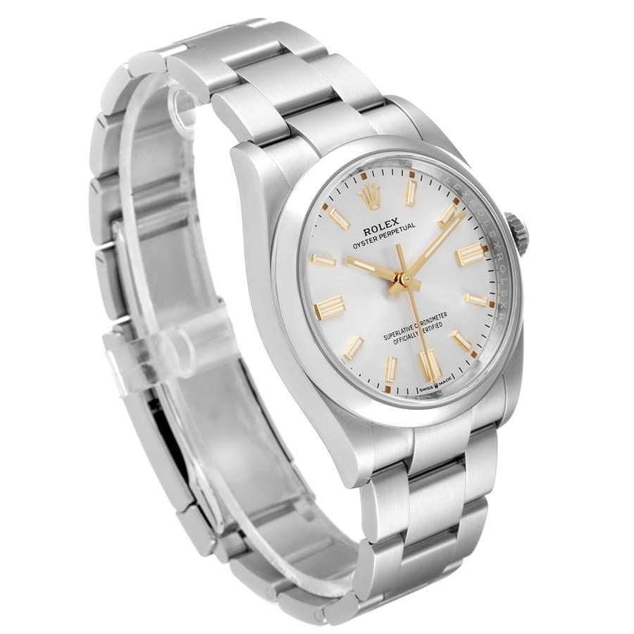 Rolex Oyster Perpetual Silver Dial Gold Accent 36mm Stainless Steel Women's Watch 126000-0001 Full Complete Set