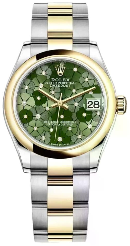 Rolex Datejust 31mm Green Floral Diamond Dial 18k Yellow Gold / Steel Women's Watch 278243-0031 Complete Full Set