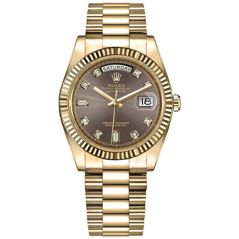 Rolex Day-Date 36mm 128238-0022 Dark Grey diamond Dial yellow gold Women's Rhodium 128238 MOP New old stock Full set