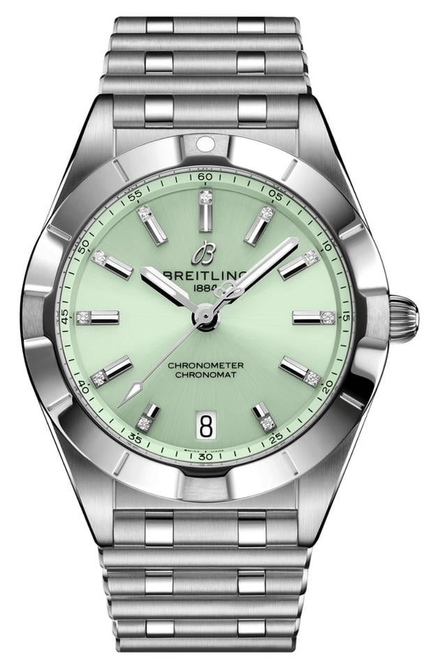 Breitling Chronomat Quartz Chronometer Diamond Green Dial Ladies Watch A77310101 L1 A1