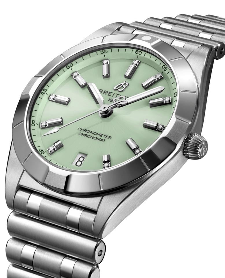 Breitling Chronomat Quartz Chronometer Diamond Green Dial Ladies Watch A77310101 L1 A1