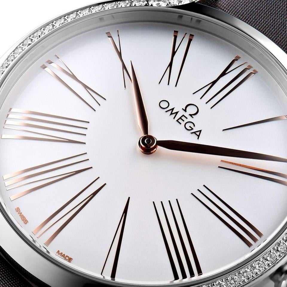 Omega De Ville Trésor Steel Gray Fabric Diamond Womens Watch 428.17.39.60.02.001