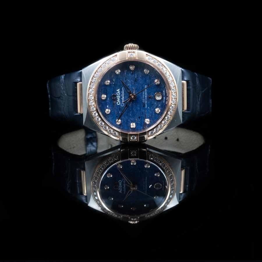 Omega Constellation Ladies Blue Motif 29mm 131.28.29.20.99.003 (2026) - UNWORN Diamond Dial 18ct R/Gold Diamond Bezel S/Steel Blue Leather