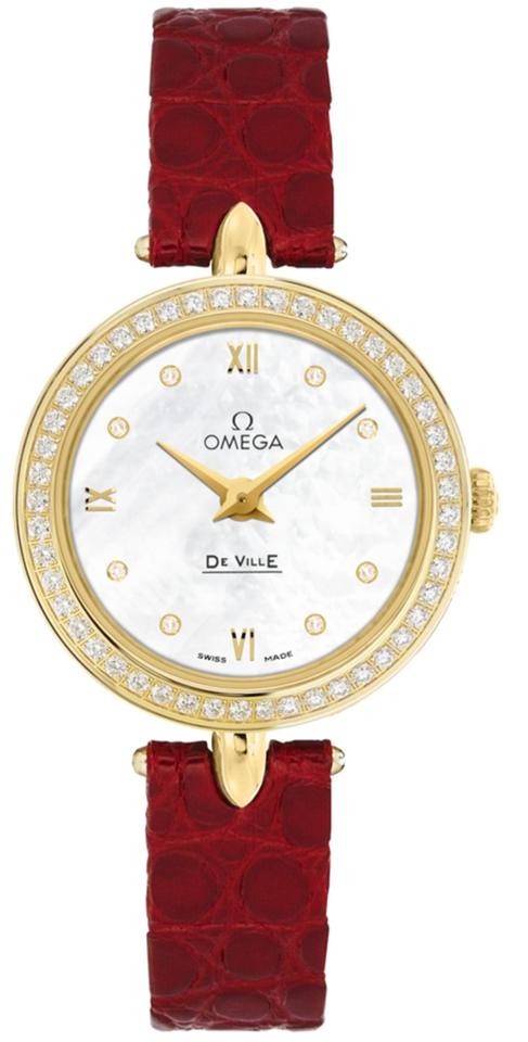 Omega De Ville Prestige Dewdrop Diamond Bezel 18k Yellow Gold Women's Watch 424.58.27.60.55.001 Complete Full Set