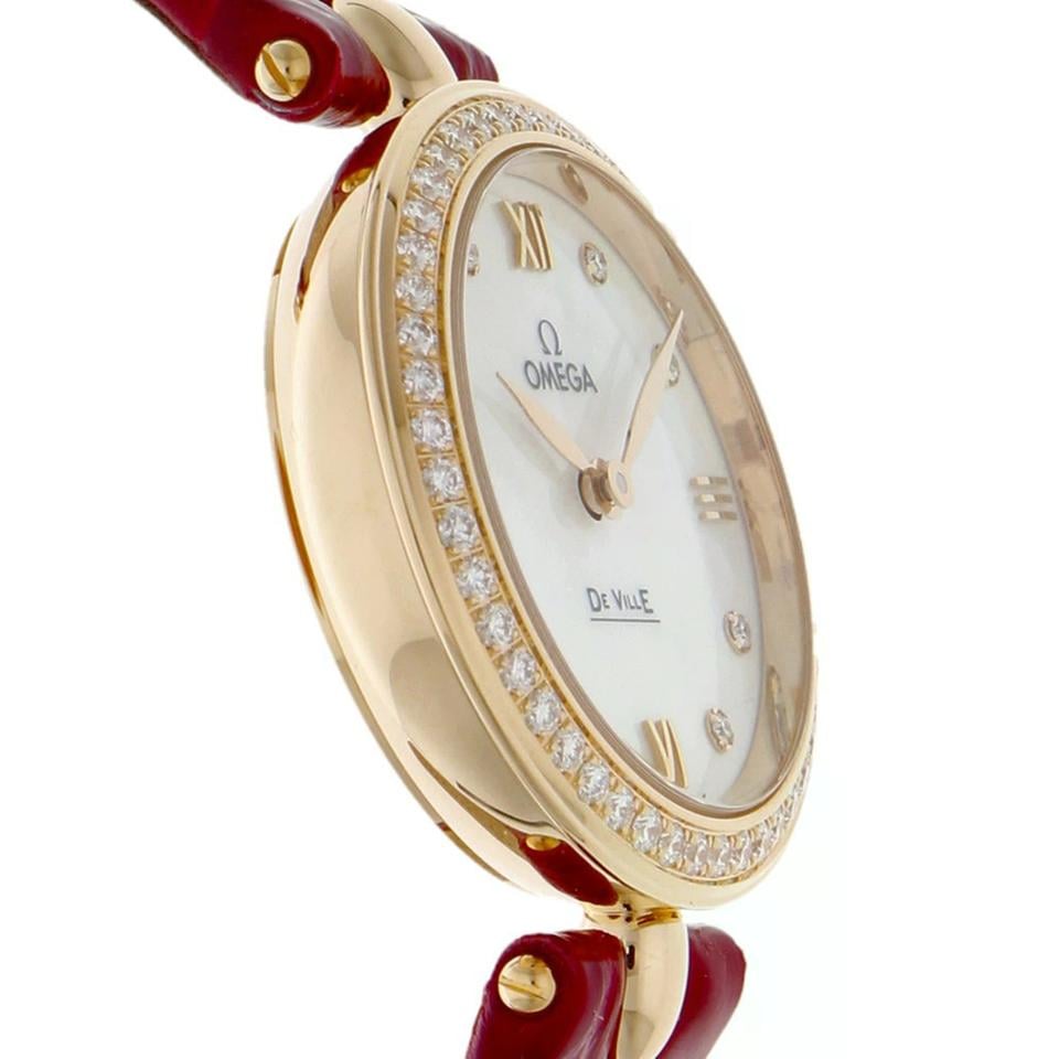 Omega De Ville Prestige Dewdrop Diamond Bezel 18k Yellow Gold Women's Watch 424.58.27.60.55.001 Complete Full Set