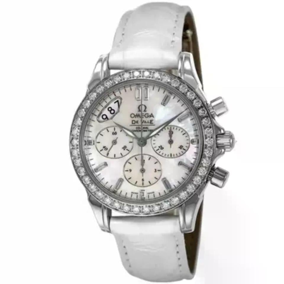Omega De Ville35mm Diamond 18k White Gold White Mother of Pearl Dial Women's Watch 4679.75.36 Complete Full Set