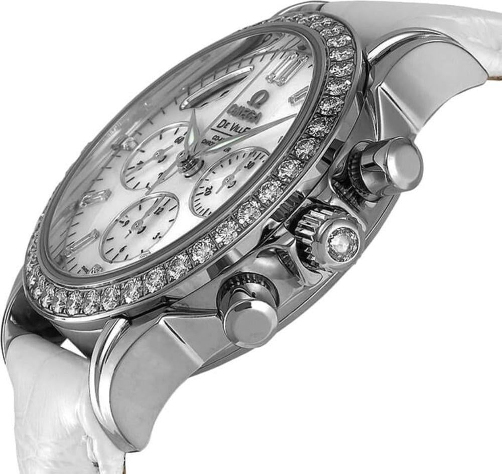 Omega De Ville35mm Diamond 18k White Gold White Mother of Pearl Dial Women's Watch 4679.75.36 Complete Full Set