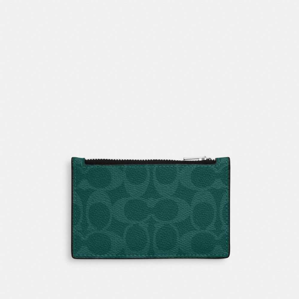 Coach Zip Card Case In Signature Canvas Silver Sea Green