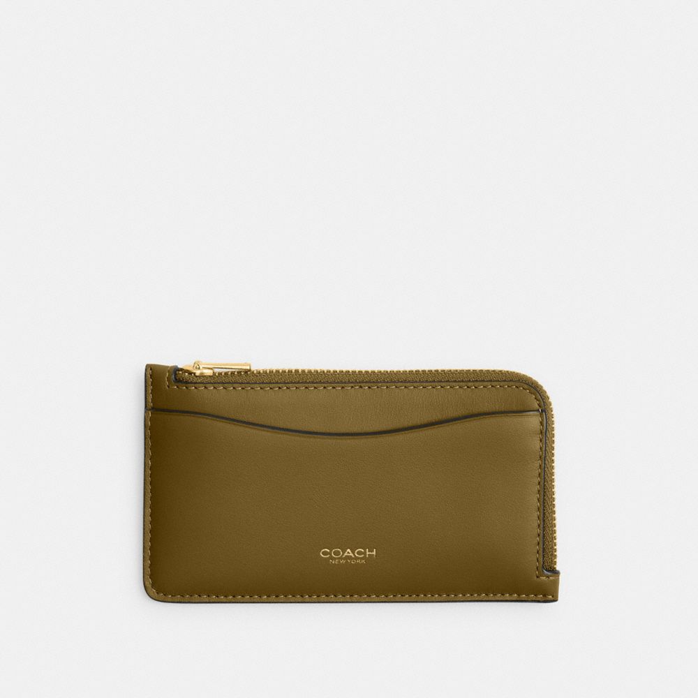 Coach New York Zip Card Case Brass Muted Olive