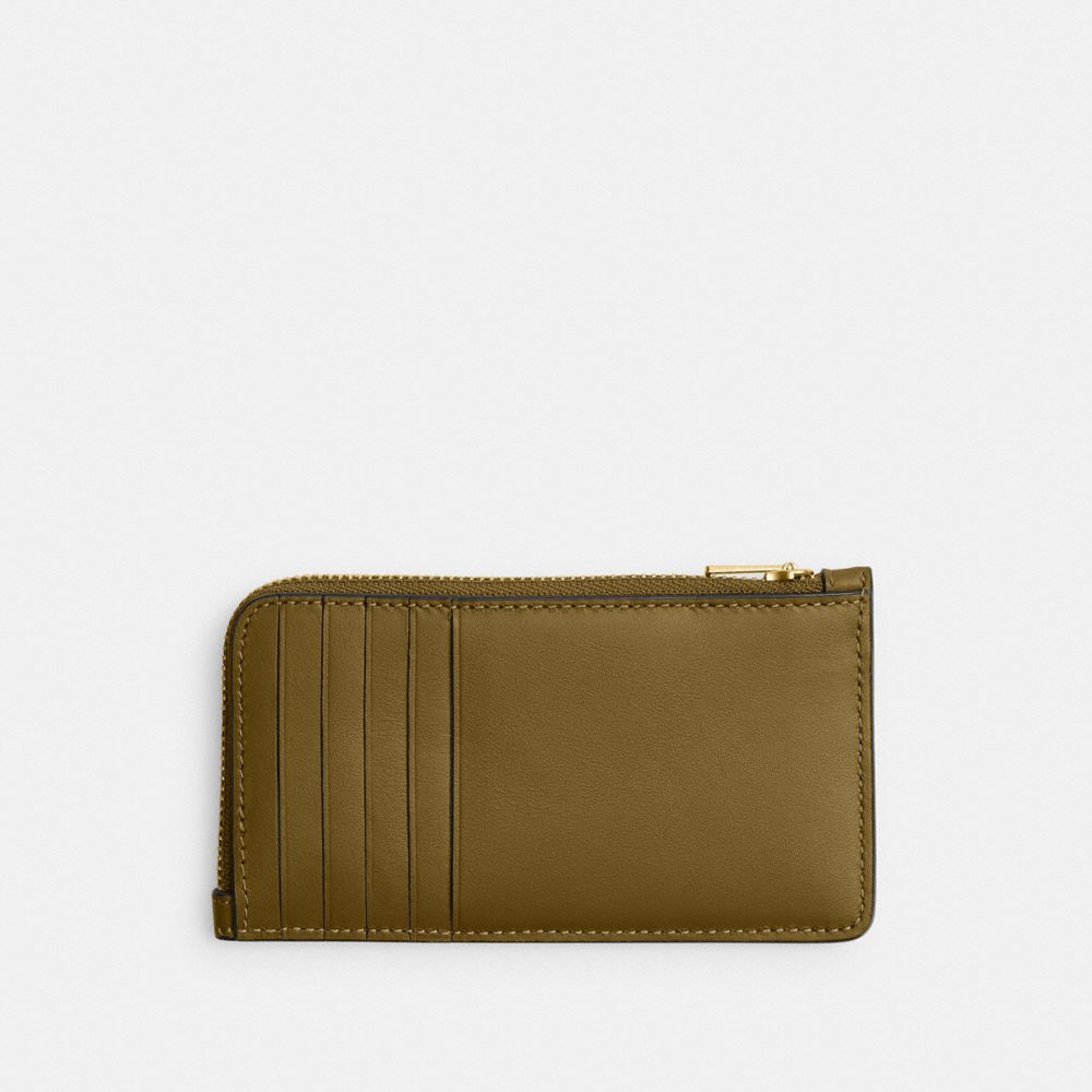 Coach New York Zip Card Case Brass Muted Olive