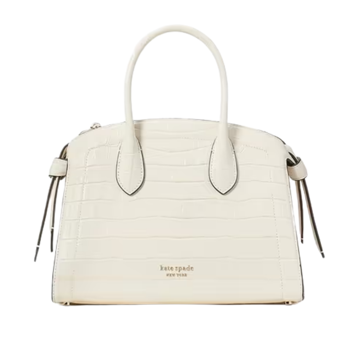 Kate Spade Knott Croc embossed Medium Zip top Satchel Halo White