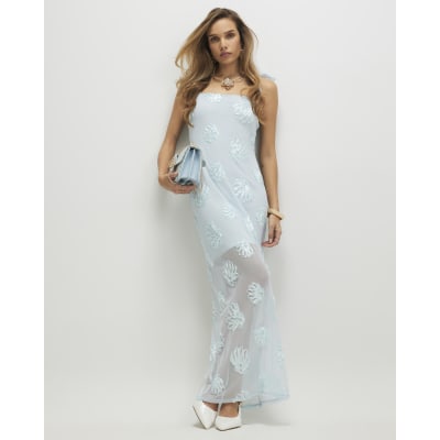 Blue Sleeveless Cornelli Shell Maxi Dress